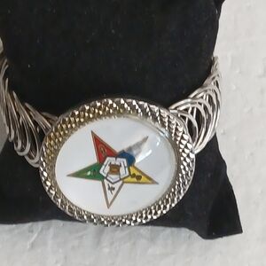 Silver Order Of The Eastern Star (O.E.S.) Bangle Bracelet with Star Emblem